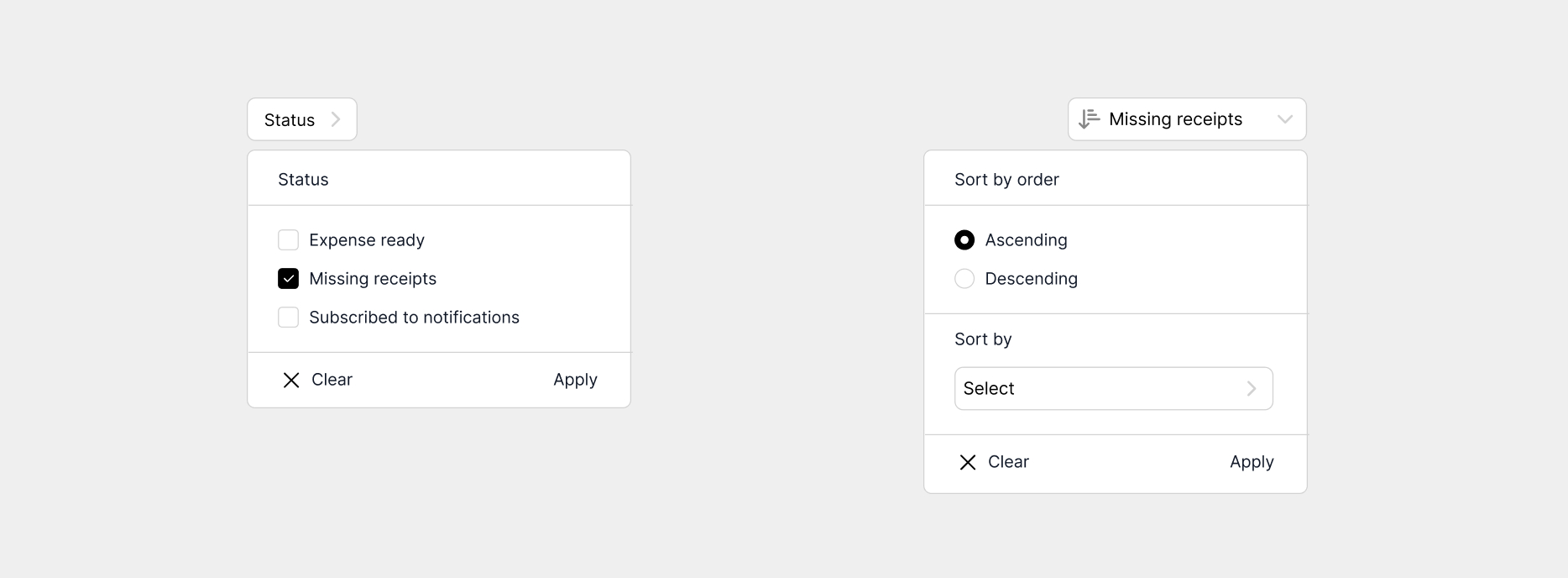 Filtering options for client data