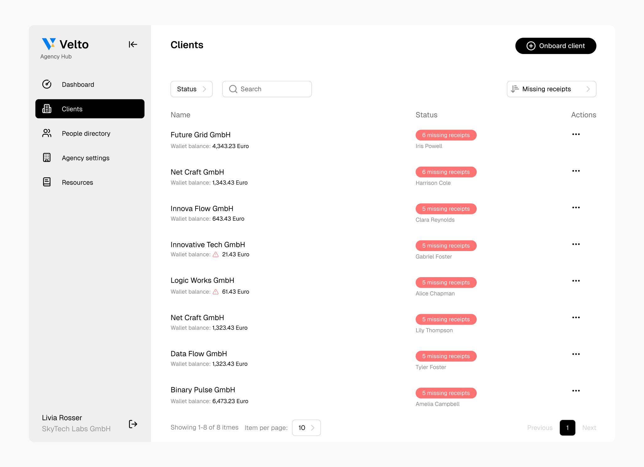 Client management interface